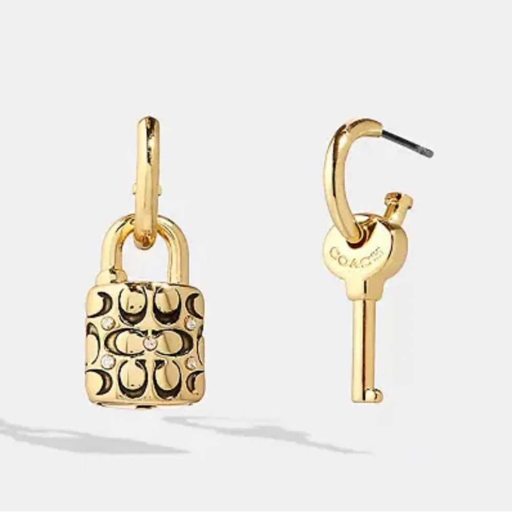 Quilted Padlock Key Mismatch earrings with clear crystal accent - Picture 5 of 5